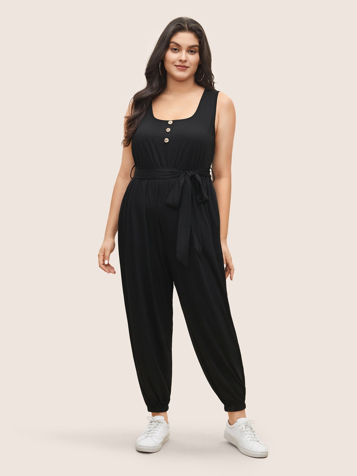 Supersoft Essentials Plain Button Detail Belted Jumpsuit
