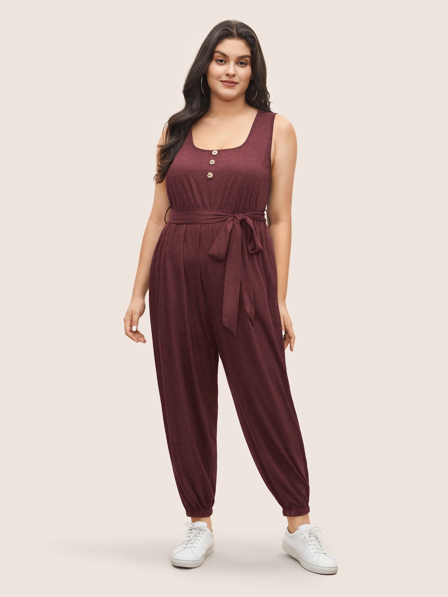 Supersoft Essentials Plain Button Detail Belted Jumpsuit