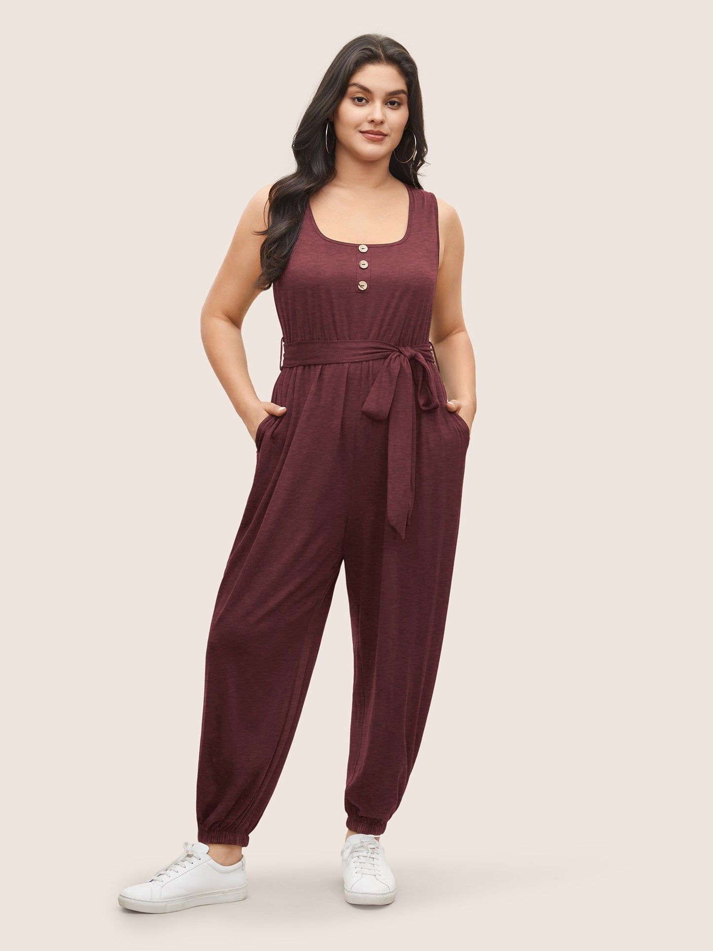 Supersoft Essentials Plain Button Detail Belted Jumpsuit